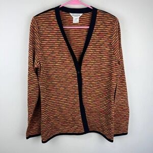 Misook Black Orange Knit Cardigan Button Womens Size: MP